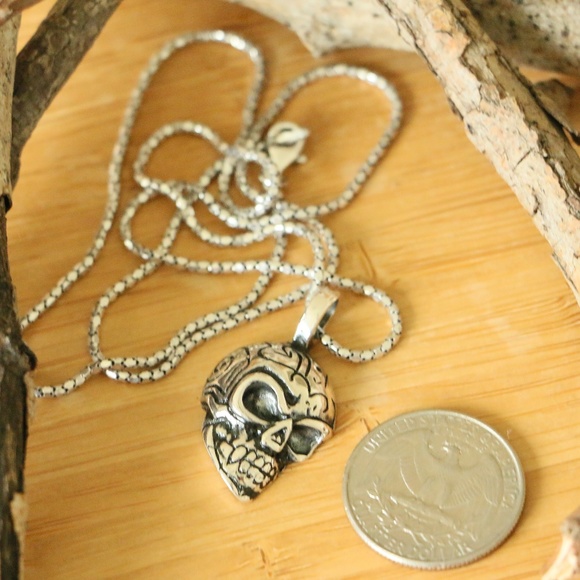 Sterling Silver SKULL Men's Necklace $$LAST ACT$$ - Picture 3 of 8
